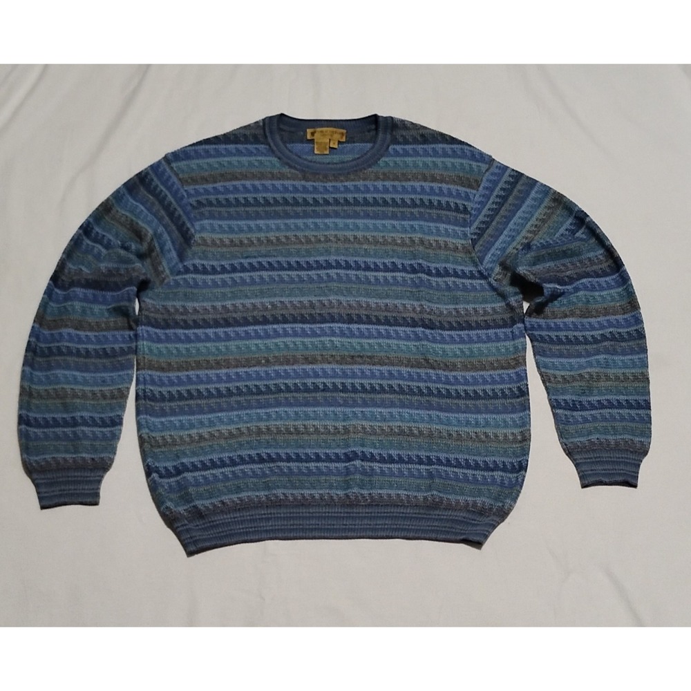 Tricots St Raphael Vintage Y2K 3D Knit Sweater Men's M Blue Coogi Style Grandpa